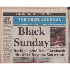Dale Earnhardt Black Sunday News-Journal February 19 2001 Daytona 500 Newspaper image 1