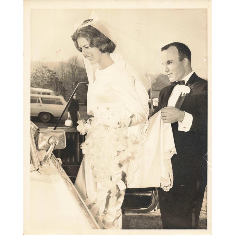 Vintage 1940s Eufaula, Alabama Wedding Dress Bridal Gown Veil Bride Groom Tuxedo image 1