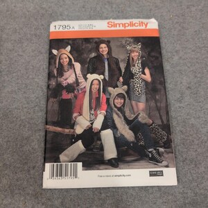 Simplicity 1795 Animal Hats Leg Arm Warmers Sewing Pattern Mens Womens Teens SML image 1