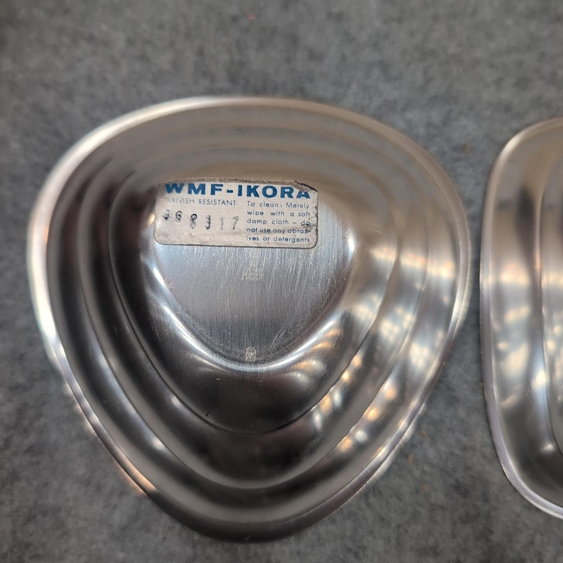 WMF Ikora Silverplate Dishes Set of 2 MCM Germany Square Triangle EP Brass image 5