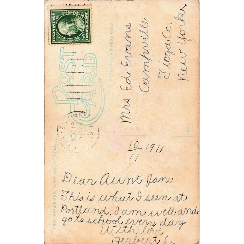 Vtg 1911 Portland Oregon City Park Duck Pond Postcard Benjamin Franklin Stamp image 2