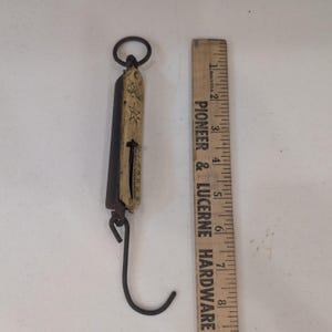Vintage PS & W Co. Messinghängeskala 25 Pfund Stern Antik 8,5 Zoll 1890-1910 Bild 10