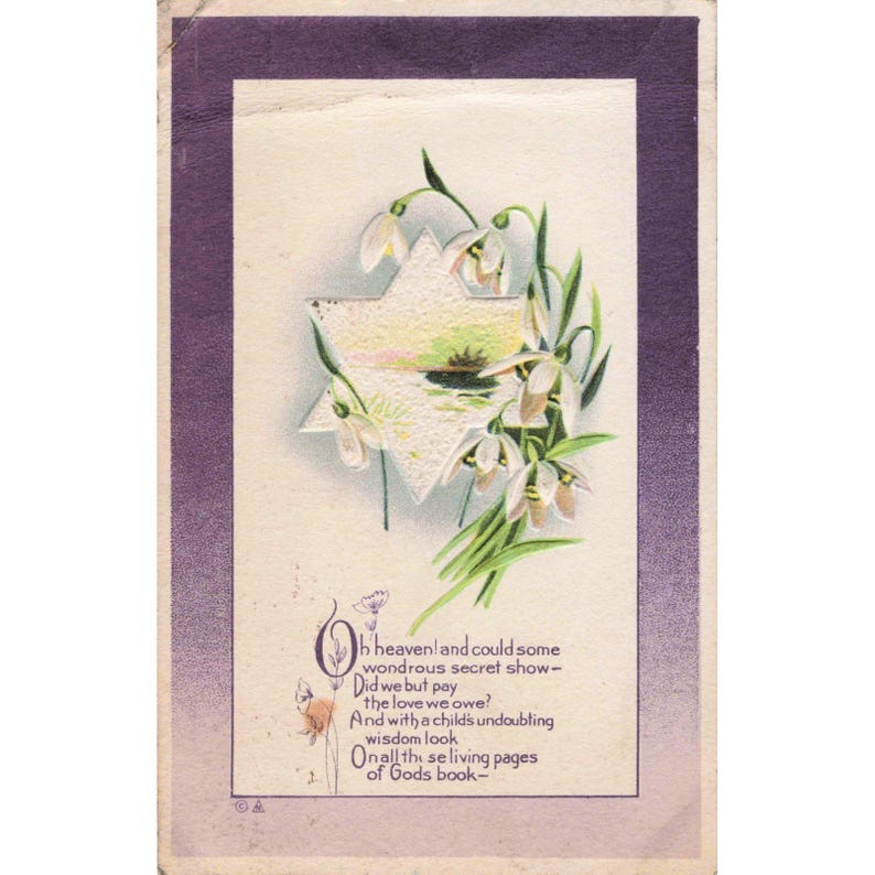 Antique 1913 Easter Postcard Snowdrops Star Poem Vancouver BC Canada Postmark image 1