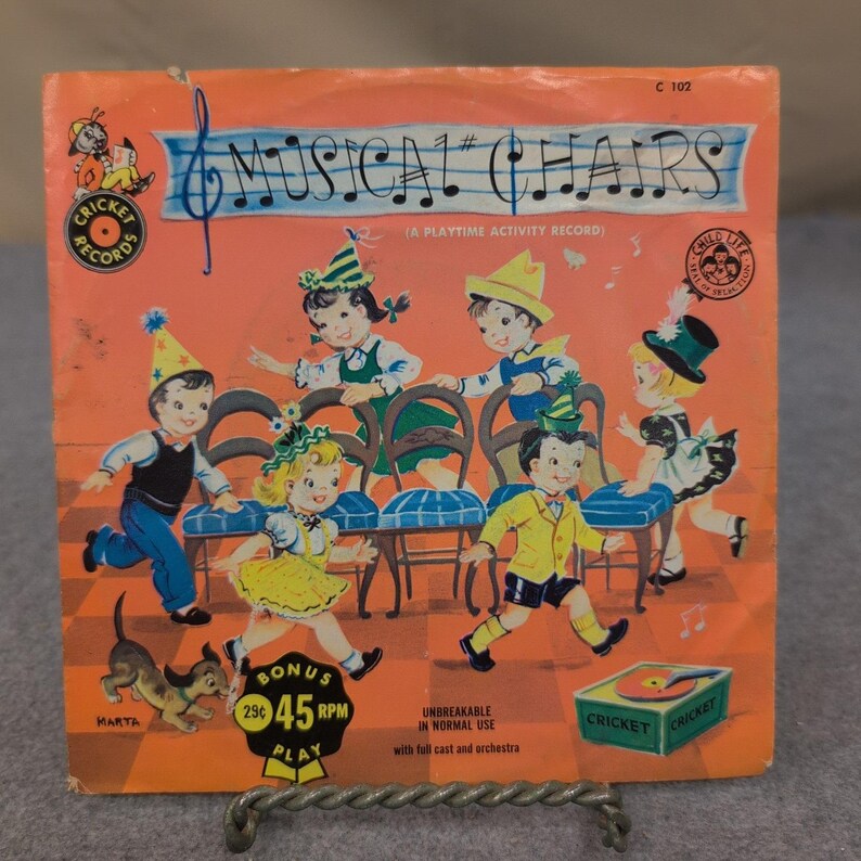 Cricket Records Musical Chairs Playtime Activity 45 RPM Vinyl Record C 102 VG image 1