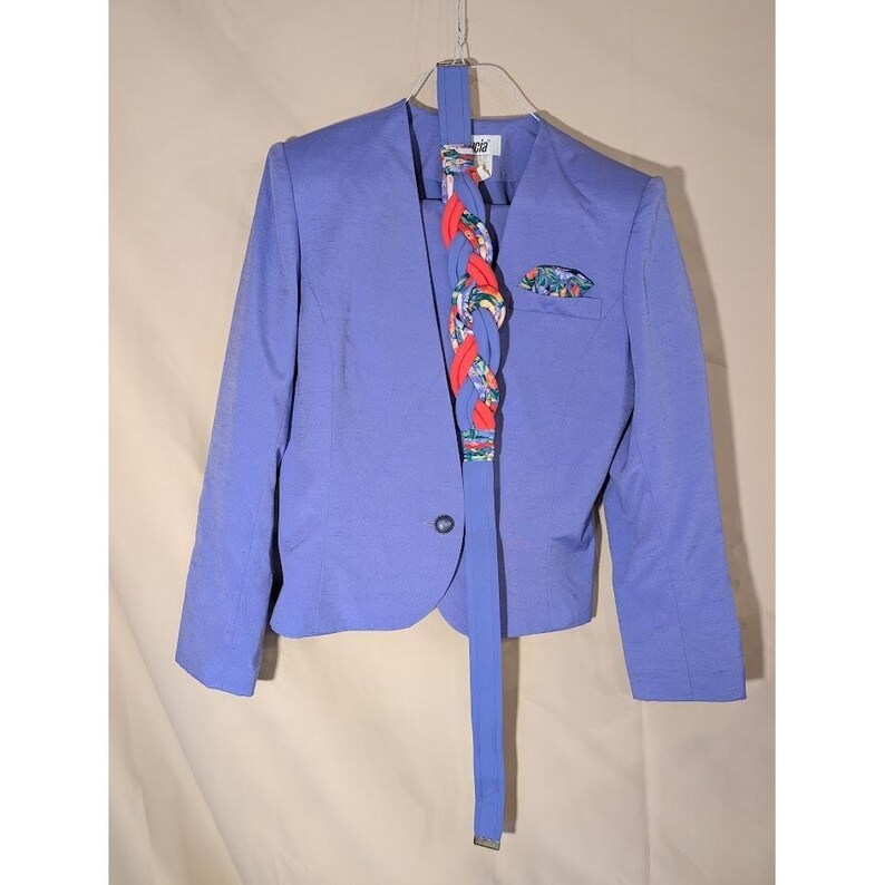Lucia Purple Blazer Jacket Set Size 8 10 Braided Belt Floral Accent USA image 1