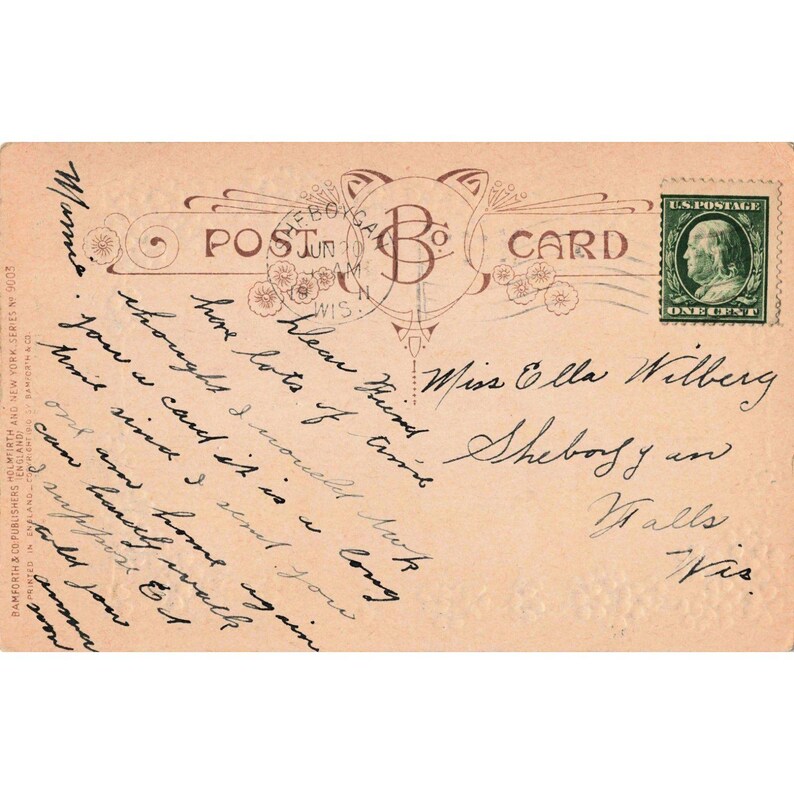 Postal antigua de Bamforth de 1910, RPPC: Pareja romántica con nomeolvides (9003) imagen 2