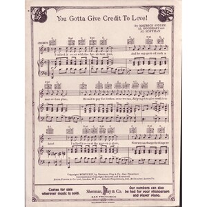 Vintage 1934 Joey Nash You Gotta Give Credit To Love Sheet Music Clipping image 2