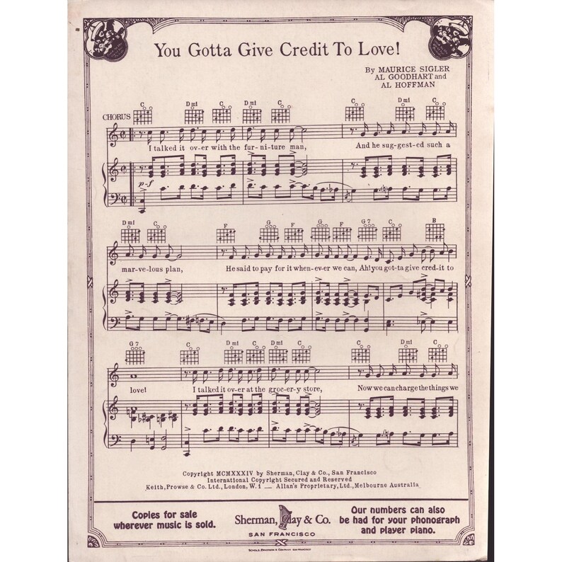 Vintage 1934 Joey Nash You Gotta Give Credit To Love Sheet Music Clipping image 2