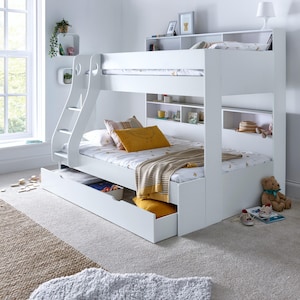 Oliver White Triple Sleeper Storage Bunk Bed With Drawer Option