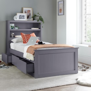 Bedmaster Enzo Grey Wooden 3 Drawer Bookcase Storage Bed Single Kids Bed