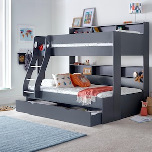 Oliver Onyx Grey Triple Sleeper Storage Bunk Bed With Drawer Option