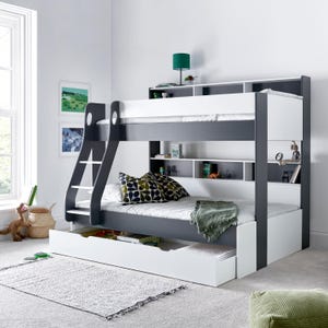 Oliver Grey And White Triple Sleeper Storage Bunk Bed With Drawer Option