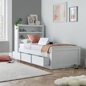 Bedmaster Enzo White Wooden 3 Drawer Bookcase Storage Bed Single Kids Bed