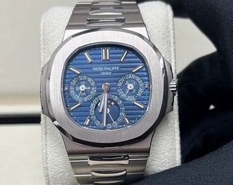 PATEK PHILIPPE Nautilus Perpetual orologio automatico da uomo con quadrante blu articolo n. 57401G-001