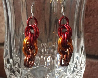 Autumn earrings - chainmail double spiral - fall, autumnal, seasonal jewelry