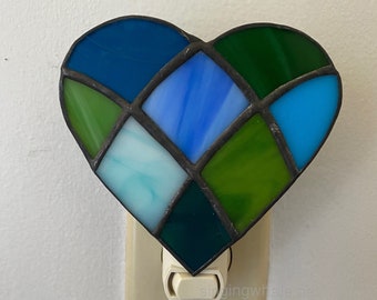 Stained glass patchwork heart nightlight - all occasion heart, Mother’s Day gift, love gift