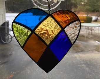 Stained glass heart -patchwork heart, unconventional Valentine, unique Valentine, love