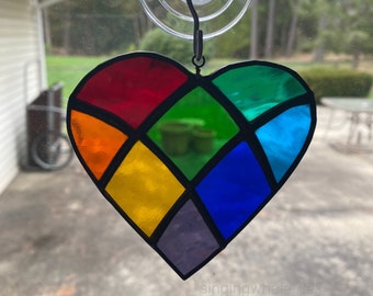 Small stained glass heart -patchwork heart, unconventional Valentine, anniversary gift, love, just because love, rainbow