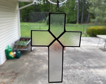 Stained glass cross - satin textured glass, clear texture
