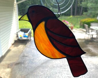 Stained glass robin suncatcher - brown and orange bird, songbird, colorful bird