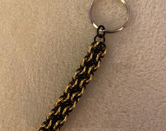 Handmade fidget and stress chainmail toy - gold & black, distraction tool, stress relief, key chain, finger gadget, zipper pull, tactile aid