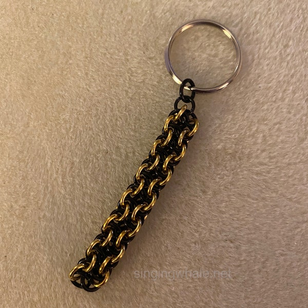 Handmade fidget and stress chainmail toy - gold & black, distraction tool, stress relief, key chain, finger gadget, zipper pull, tactile aid