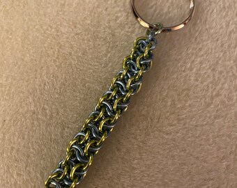Handmade fidget and stress chainmail toy - blue & green, distraction tool, stress relief, key chain, finger gadget, zipper pull, tactile aid