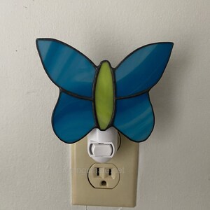 Stained Glass Butterfly Nightlight - blue, green, baby gift, nursery, housewarming, Mother’s Day