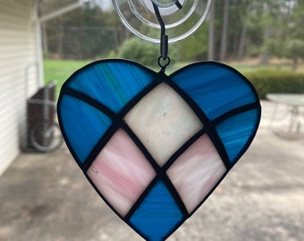 Small stained glass heart -patchwork heart, trans pride, trans love
