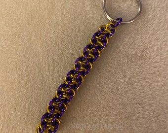 Handmade fidget and stress chainmail toy - gold & purple, distraction, stress relief, key chain, finger gadget, zipper pull, tactile aid