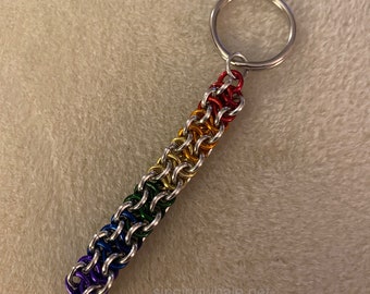 Handmade fidget and stress chainmail toy - rainbow, distraction tool, stress relief, key chain, finger gadget, zipper pull, tactile aid