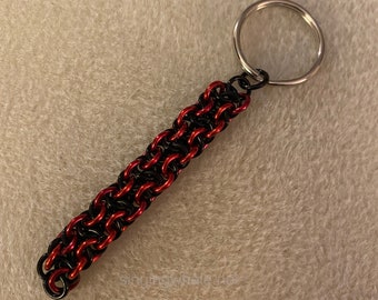 Handmade fidget and stress chainmail toy - red & black, distraction tool, stress relief, key chain, finger gadget, zipper pull, tactile aid
