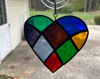 Small stained glass heart -patchwork heart, unconventional Valentine, anniversary gift, love, just because love