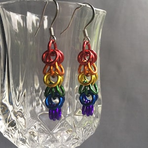 Rainbow shaggy loops chainmaille earrings - small