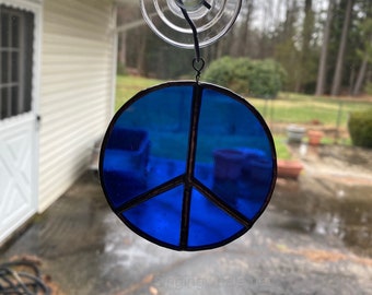 Stained glass peace sign - blue, in stock, peace symbol, suncatcher
