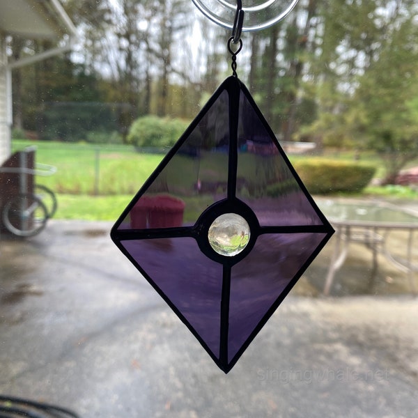 Stained glass diamond ornament with nugget - purple, geometric