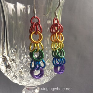 Rainbow shaggy loops chainmaille earrings - large