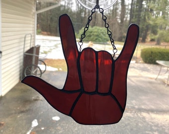 Stained glass I Love You ASL hand
