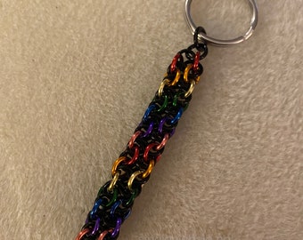 Handmade fidget and stress chainmail toy - rainbow, distraction tool, stress relief, key chain, finger gadget, zipper pull, tactile aid