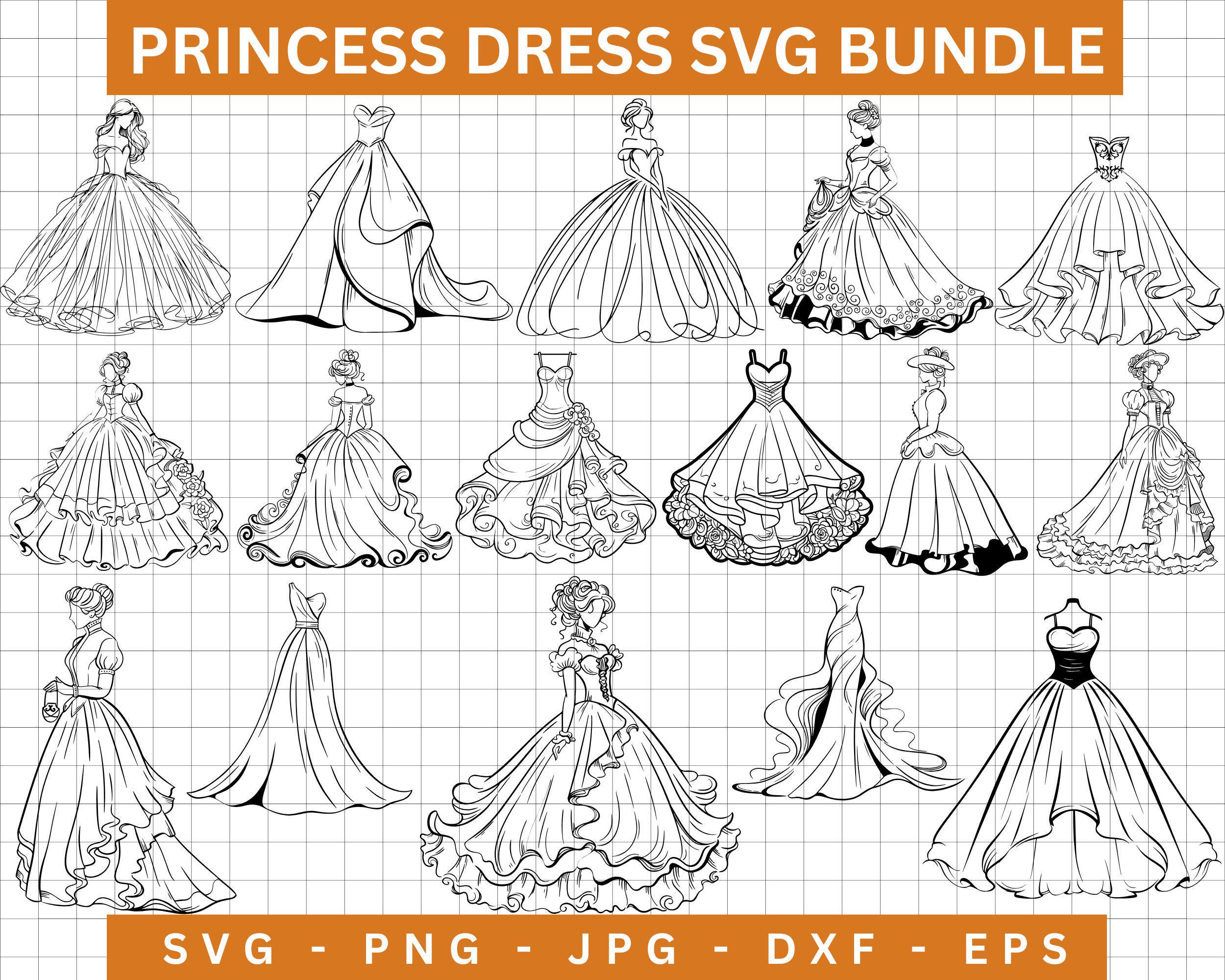 princess dress drawing design Draw and Color a Princess Dress and Some Accessories Drawings for Kids
