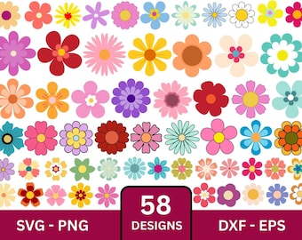 Retro Daisy Flower SVG Bundle: Cricut Cut Files (Digital Download)