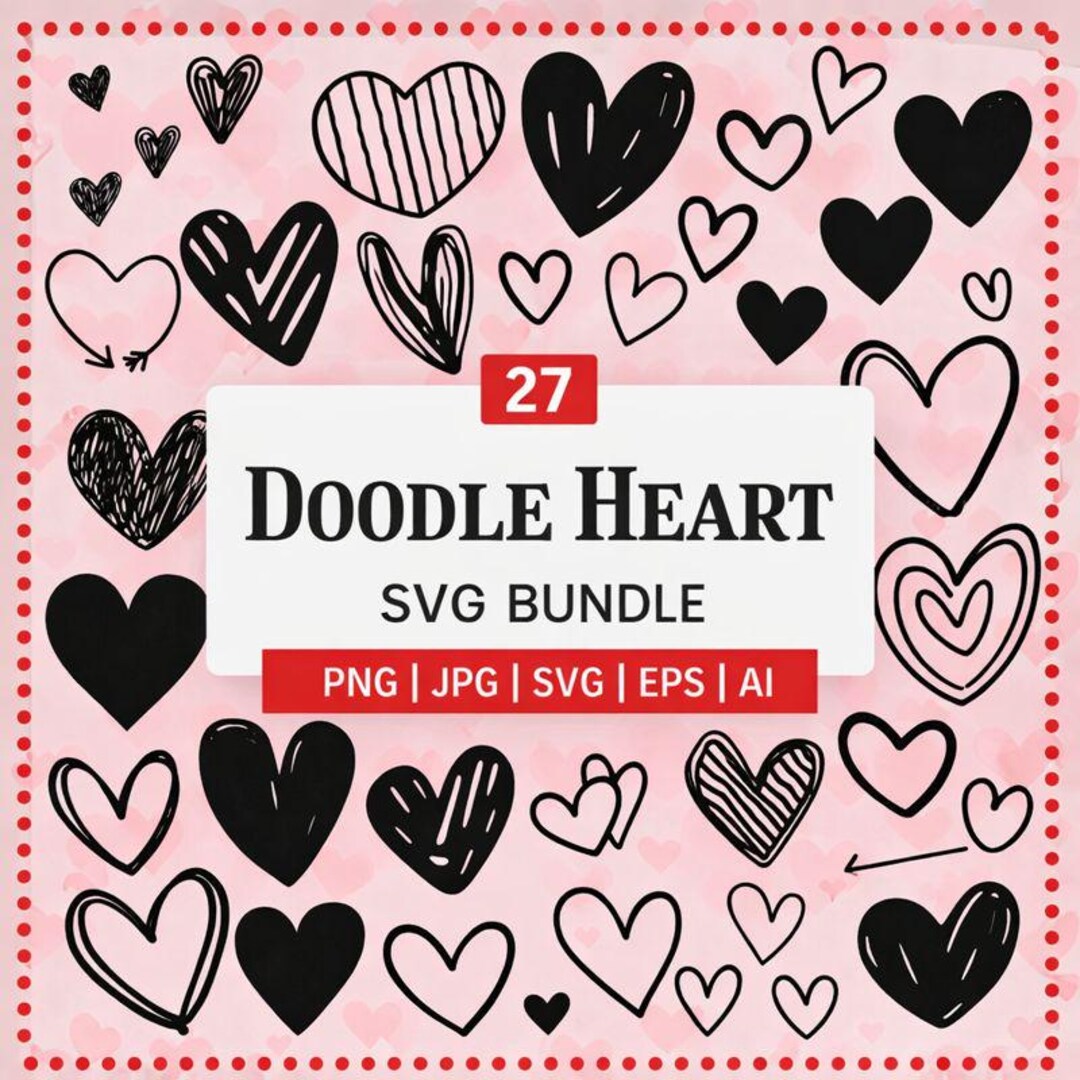 Hand Drawn Heart SVG Bundle: Doodle Sketch Valentine's Day (digital ...