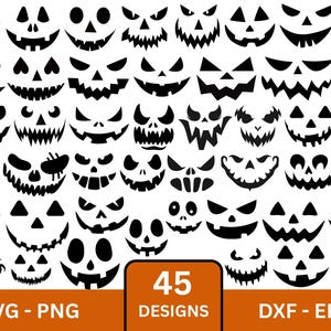 Jack O' Lantern Faces SVG-paket: Halloweenpumpa Clipart (digital nedladdning)