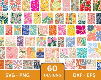 Paquete de imágenes SVG y PNG de flores bohemias: imágenes prediseñadas florales abstractas (descarga digital)