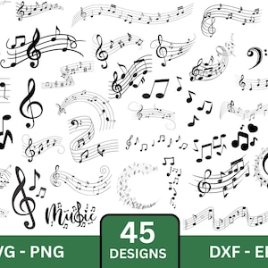 Pacchetto SVG di note musicali: chiave di violino, simboli musicali (download digitale)