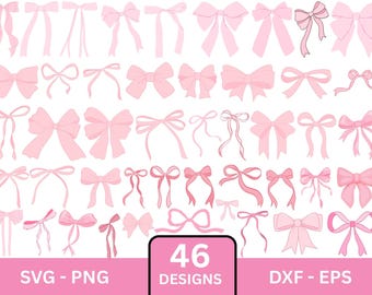 Pink Coquette Bow Clipart Bundle,Coquette Bow Svg,Ribbon Bow Png,Ribbon bow Svg,Hair Bow Svg,Girlie Pink Ribbon Svg,Ai,Eps,Instant Download