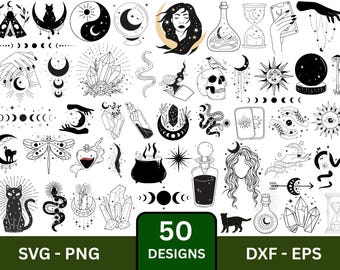 Pacchetto SVG mistico: disegni boho celestiali (download digitale)