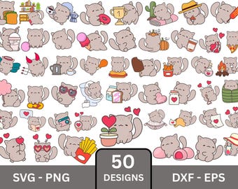 かわいい猫のクリップアートバンドル、SVG PNGデザイン（デジタルダウンロード