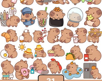 Niedliche Capybara SVG Bundle, sofortiger digitaler Download für Cricut & Silhouette, digitale Aufkleber, süße Capybara PNG, Kawaii Tier Illustration