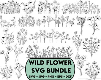 Paquete SVG de flores silvestres, ramo floral minimalista (archivos digitales)